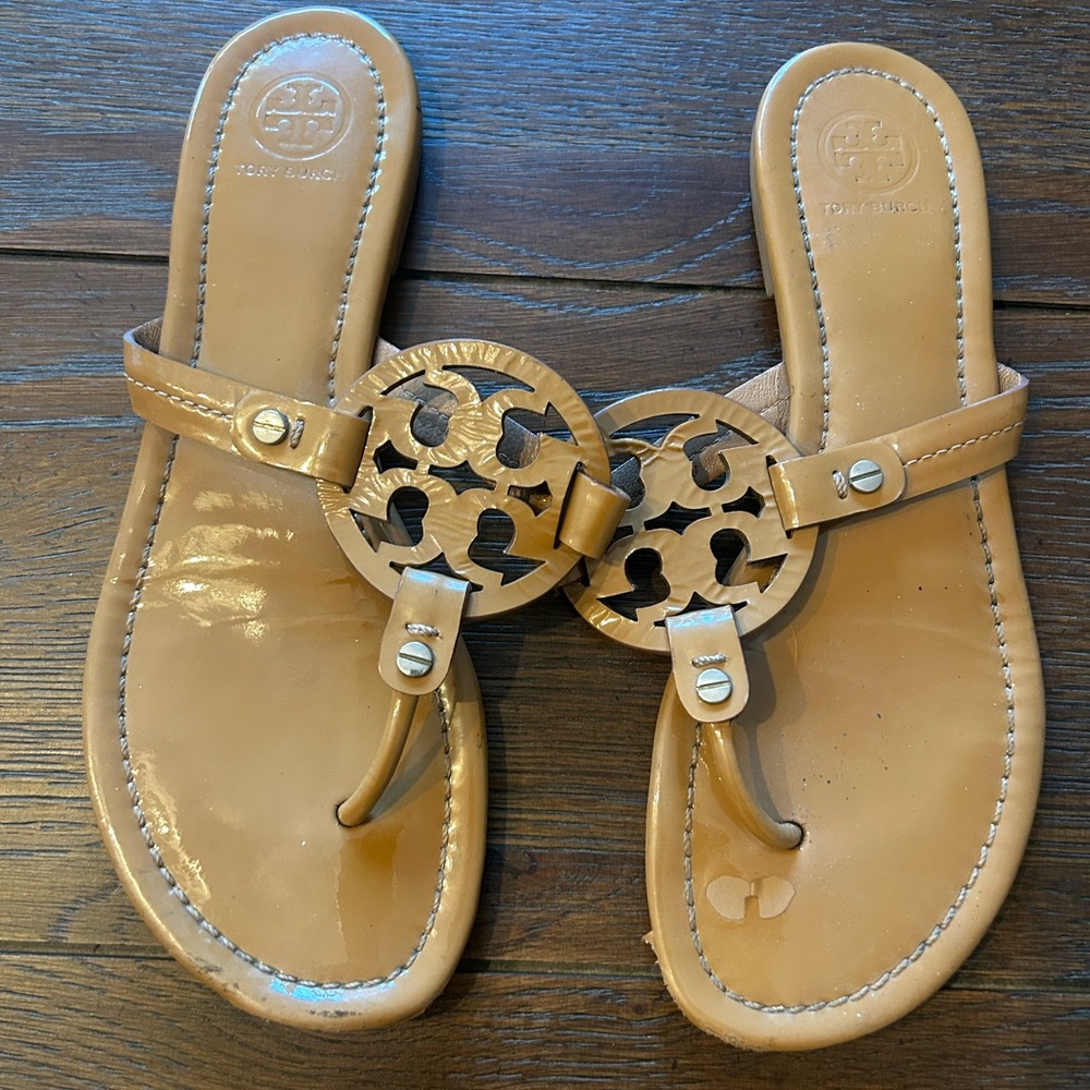 Tory Burch Tan Sandals Patent Leather